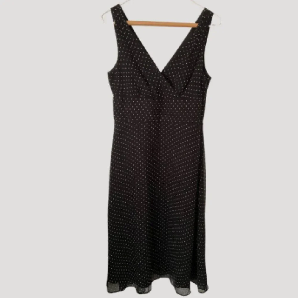 J. Crew Vintage Y2K Silk Chiffon Black Dot Empire Waist Dress Size 6 Babydoll
